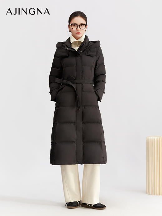 【商场同款】阿菁娜冬季新款鸭绒长款羽绒服蓬松锁温不臃肿通勤休闲两穿A30D516067 商品图2