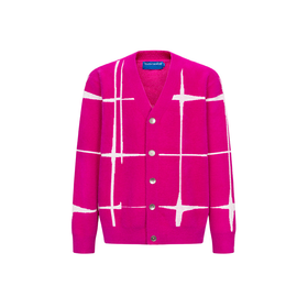 TIWILLTANG启世录“星硭 "仿貂毛休闲原创格子提花开衫毛衣针织男