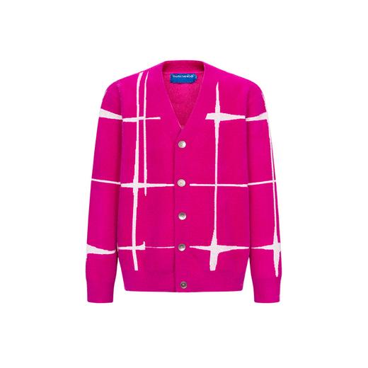 TIWILLTANG启世录“星硭 "仿貂毛休闲原创格子提花开衫毛衣针织男 商品图0