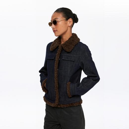 oneup收腰牛仔拼毛外套 商品图3