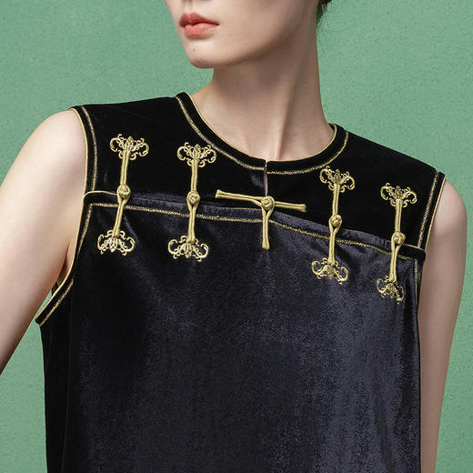 【林栖设计小店】真丝丝绒连衣裙拼金丝2026早春新款国风长裙1961147 商品图3