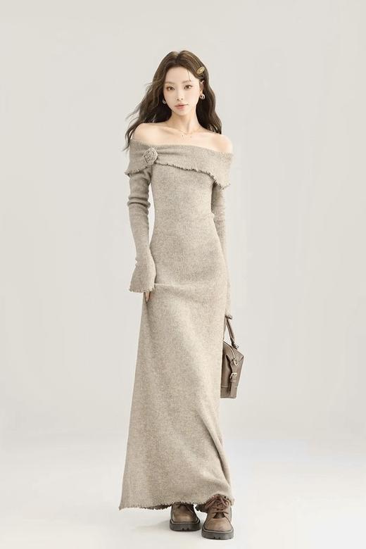 SIA SAYLOR 性感一字肩修身针织连衣裙 21793 商品图3