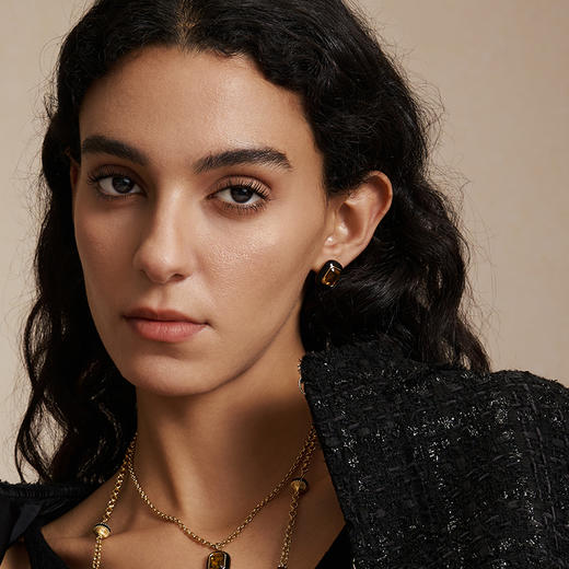 【刘忻&刘孜同款】Retro chic意大利复古首饰 罗马棕色盾牌耳钉 商品图1