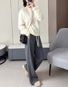 高品质神裤~【直筒羊毛裤】撞色的高腰裤腰边设计+窄腿阔版的版型，显瘦显腿长！无标发货WD