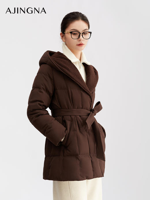 【商场同款】阿菁娜冬季新款锁绒菱格羽绒服绒帽亲肤恒久蓬松久穿不变形A30D216015 商品图2