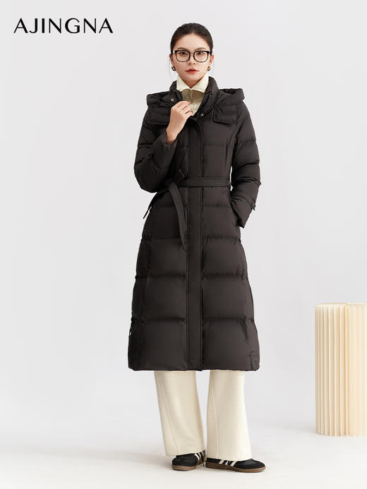 【商场同款】阿菁娜冬季新款鸭绒长款羽绒服蓬松锁温不臃肿通勤休闲两穿A30D516067 商品图1