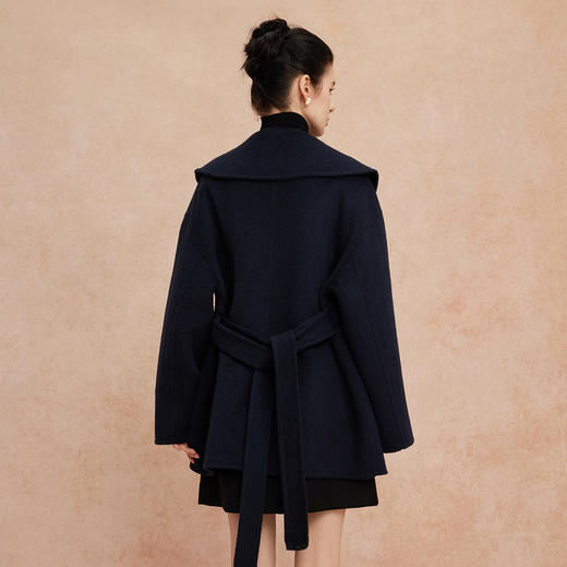 QH955斯尔丽25新款高级感撞色大翻领收腰时尚减龄显瘦双面呢大衣 商品图4