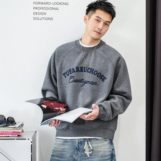 徐太浪【街头风 字母刺绣】加绒卫衣男秋冬款内搭休闲打底衫上衣 商品图2