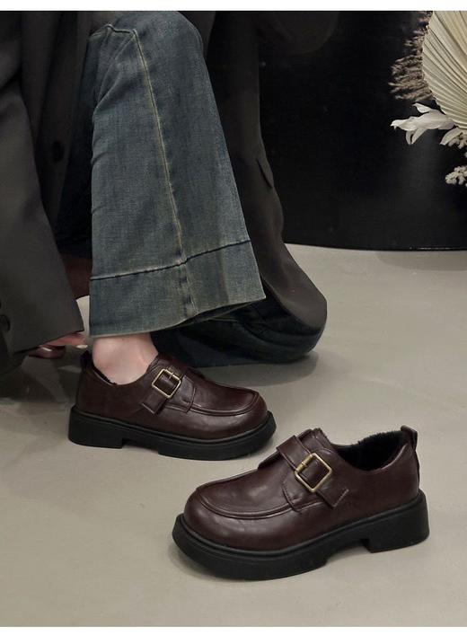 【YW】无忧购英伦风加绒小皮鞋女一脚蹬复古学院风百搭厚底乐福鞋5801#（截单后3-5天发货） 商品图2