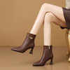【预售5天】法式尖头靴子粗跟软皮短靴侧拉链黑色高跟冬季春秋单靴HY-H3533 商品缩略图2