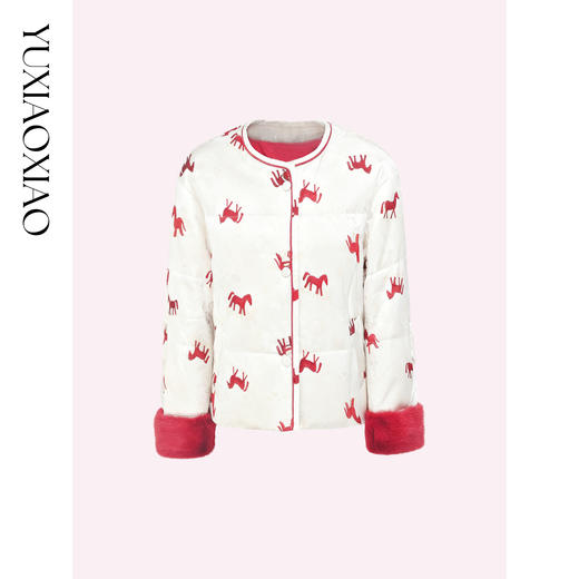 余潇潇【马到成功】90白鹅绒可拆水貂毛袖口印花提花新中式羽绒服 商品图3