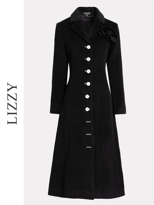 LIZZY 秋冬欧式手工盘花胸针侧开叉撞色扣绵羊毛长款大衣外套6364 商品图4