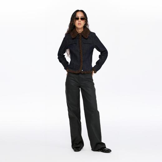 oneup收腰牛仔拼毛外套 商品图2