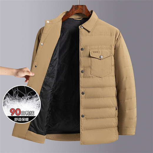 罗蒙冬季90白鸭绒羽绒服翻领扣子款设计胸前带口袋时尚休闲厚实保暖羽绒外套 商品图5