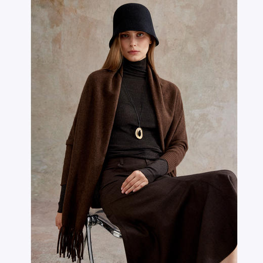 高定牦牛绒羊毛极简针织开衫慵懒感流苏披肩MY2504094
 商品图2