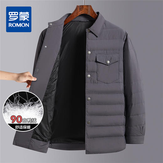 罗蒙冬季90白鸭绒羽绒服翻领扣子款设计胸前带口袋时尚休闲厚实保暖羽绒外套 商品图4