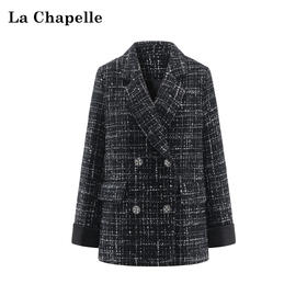 天猫同步【轻奢~绵羊毛小香西装】拉夏贝尔/La Chapelle高级感重工编织小香外套~翻领双排扣廓形西装