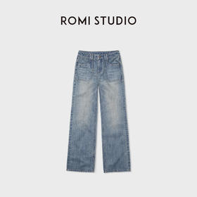 ROMI STUDIO“桃心牛仔”水洗石磨美式高腰垂坠牛仔长裤 RWCAX87047