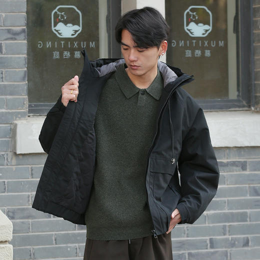 DRONKOO 2025 连帽弹力绳金属扣后背活页字母短款中厚棉服 商品图3