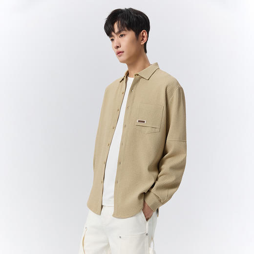 GXG男装【华夫格肌理】25春季简约翻领工装贴袋男式长袖休闲衬衫K&C 商品图2