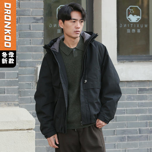 DRONKOO 2025 连帽弹力绳金属扣后背活页字母短款中厚棉服 商品图0