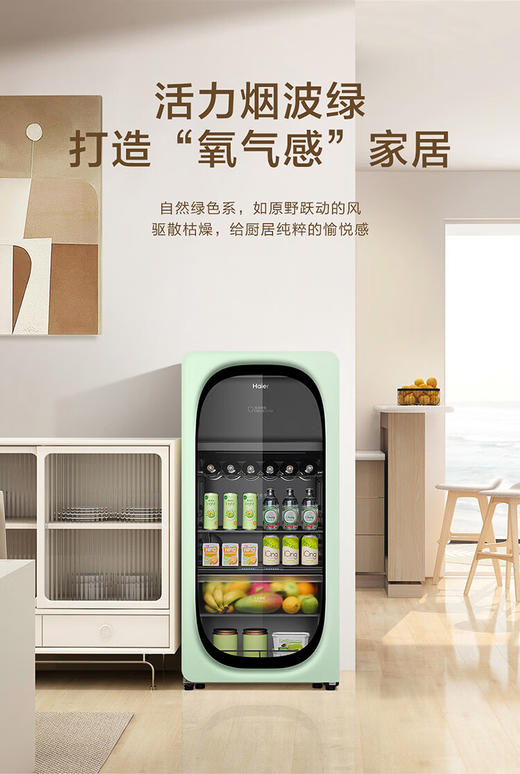 海尔（Haier）【新品】169升风冷无霜冰吧冻藏双温分区存储茶叶饮料水果保湿保鲜柜家用客厅办公室冷藏冷冻酒柜 【新品】烟波绿169L冻藏双温双控 商品图2