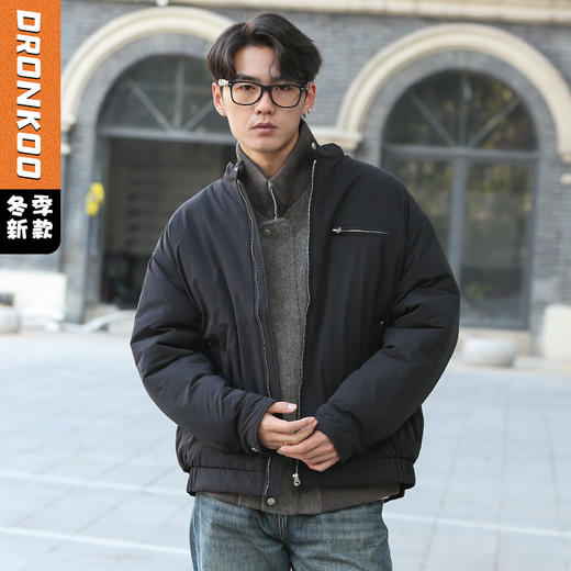 DRONKOO 2025 立领防风扣左侧拉链短款厚棉服 商品图3