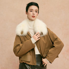 QP603斯尔丽2025冬季新款狐狸毛内胆鹅绒保暖轻薄短款廓形时尚皮草