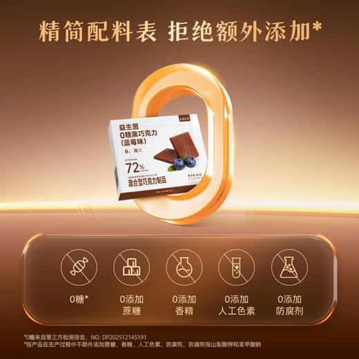 【1216早市直播】【新品】长轻优选 益生菌0糖黑巧克力蓝莓味 80g/盒 入口浓郁黑巧香 商品图3
