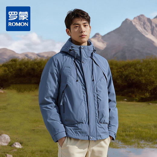 罗蒙冬季羽绒服男士时尚拼接大口袋休闲连帽防风保暖羽绒服外套 商品图0