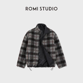 ROMI STUDIO“双面两穿”复古格纹羊毛针织摇粒绒外套 RWCWWY7015