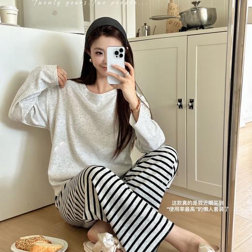 【经典设计视觉显瘦❗️柔暖舒适面料】睡衣女款秋冬慵懒条纹套装韩系休闲舒适宽松睡衣女可外穿家居服女。ja 商品图2