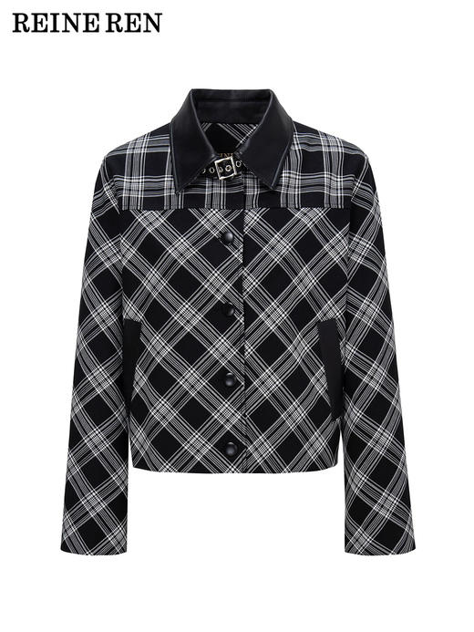 黑白复古格纹短款箱型夹克 商品图1