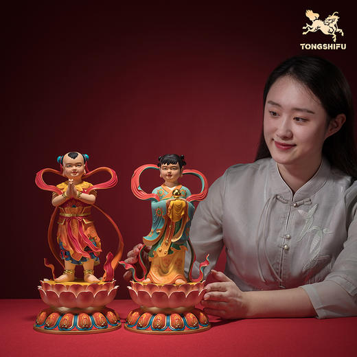 铜师傅《金童玉女》客厅桌面中式铜摆件 家居吉祥装饰工艺品礼物 商品图5