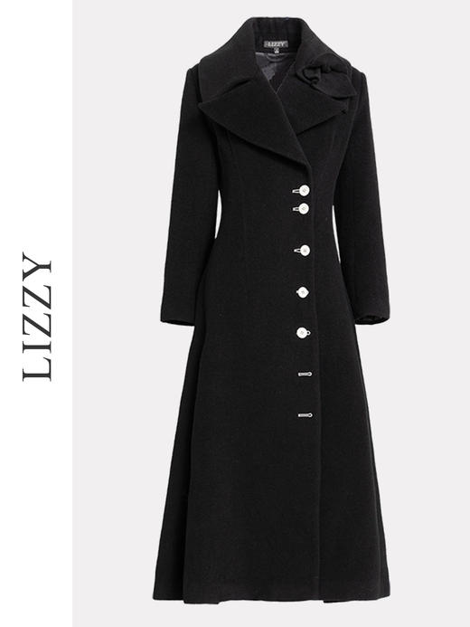 LIZZY 秋冬欧式复古手工盘花大翻领配可脱卸胸针绵羊毛长款大衣外套6372 商品图4