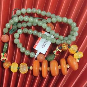 蜜蜡项链-老饼干碧玉链如意