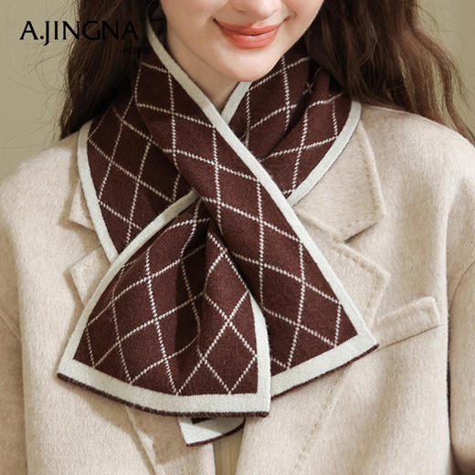 【100%羊毛】阿菁娜保暖护颈椎菱形格子羊毛穿孔小围脖F30D320009 商品图3