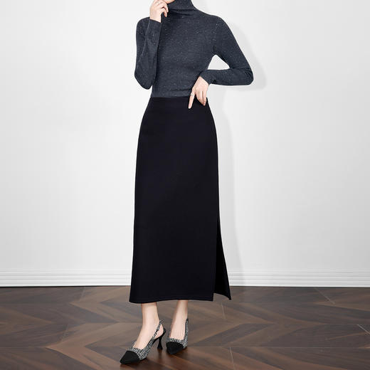 「高货wl」全新升级【铂金会员220/天猫289/差价69】(03327)洛诗琳2025秋冬气质通勤复合加绒平纹高腰毛呢开衩半身裙 商品图1
