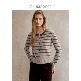 高品质桑蚕丝绵羊毛羊绒精纺条纹针织开衫毛衣