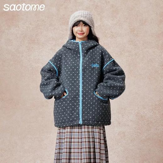 早乙女惠子saotome/STMWT13641/贝壳秀波点连帽羊羔毛外套 商品图0