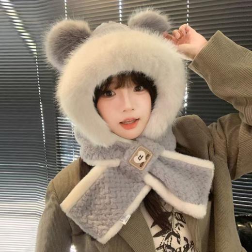 💥▫️救命！🥇终于找到本命保暖神器【觅贝思 拼色小熊帽子】🔥谁能拒绝这顶毛绒绒的三合一神帽！五色all in也不过分！ 帽子+围巾+耳罩三合一设计  商品图5