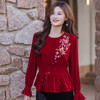 【林栖设计小店】【林栖推荐】（现货）2026年早春红色丝绒复古显瘦刺绣上衣N1954260 商品缩略图0