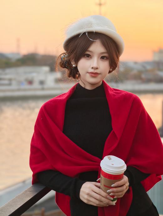 逸红颜明月优选#『软风』三色绒光・柔风裹韵 ,柔软细腻的澳洲羊毛围巾,像轻软的风，披在肩头的温软 商品图5