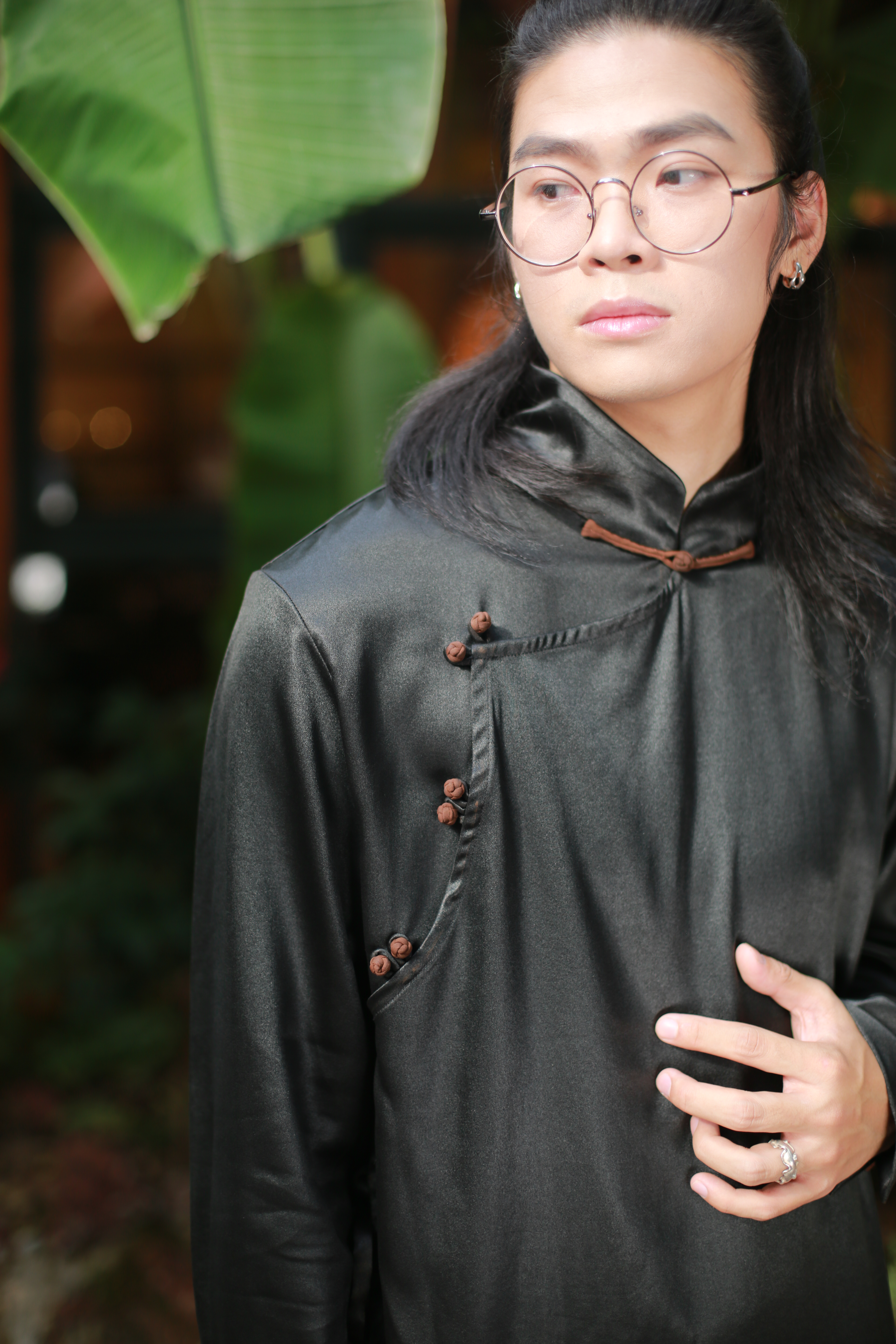 漫物记弹力缎重磅立领盘扣长衫xys-m341