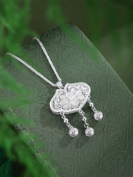 子佩集【莲开静雅】银S990吊坠【QFDZ045】原创作品花丝珐琅彩(不含链)2511 商品图7