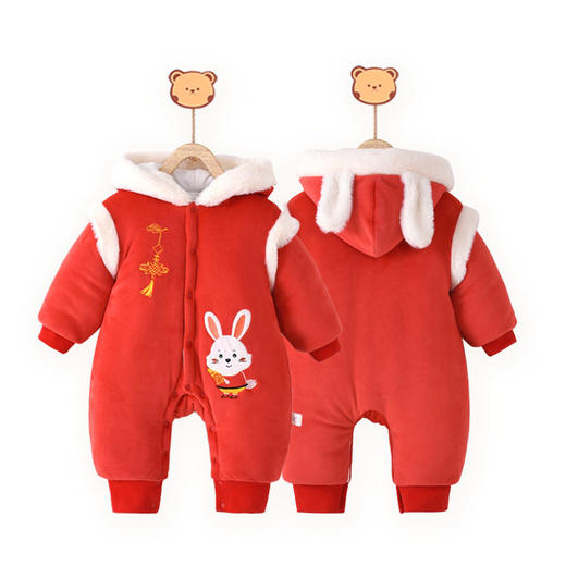 拜年服婴儿过年衣服秋冬宝宝连体衣300g加厚棉新生儿保暖爬爬服装 商品图4