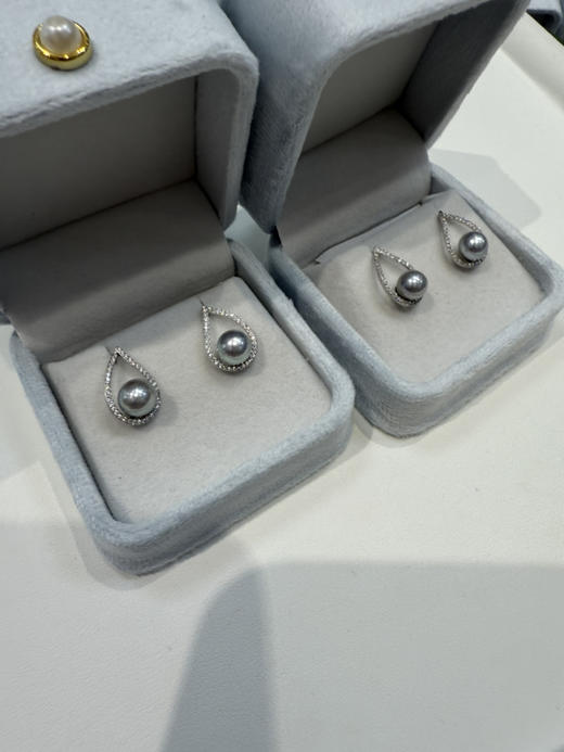 设计师款凤凰之眼 仅有4️⃣幅 捡漏 7-8mm Akoya真多麻 海水珠 纯银高碳钻 凤眼珍珠耳钉 商品图11