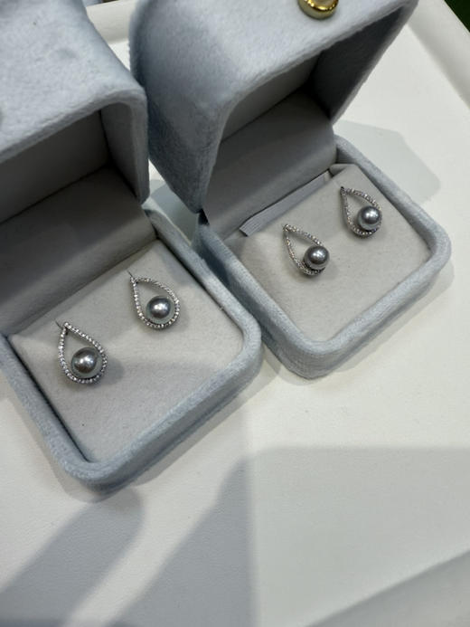 设计师款凤凰之眼 仅有4️⃣幅 捡漏 7-8mm Akoya真多麻 海水珠 纯银高碳钻 凤眼珍珠耳钉 商品图12
