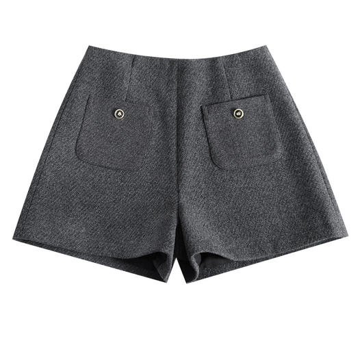 「自」全新升级【铂金会员146/天猫189/差价43】(10326)洛诗琳百搭通勤毛呢A字短裤2025秋冬高腰显瘦小香风阔腿裤 商品图4