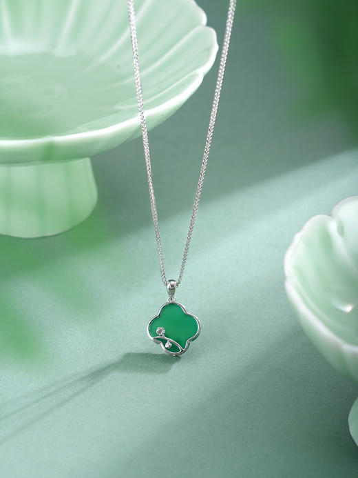 子佩集【四叶清欢】银S925套链【TL016374】绿玉髓四叶草双面花项链2511 商品图3